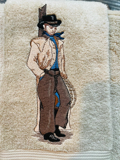 Set of Highland Cowboy & Cowgirl Embroidered Towels