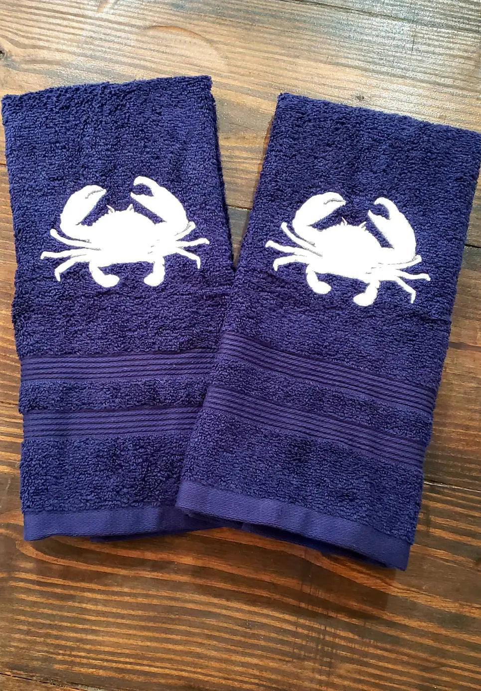 Set of Blue Crab Embroidered Towels