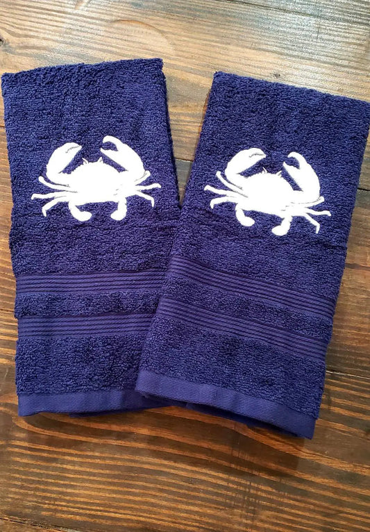 Set of Blue Crab Embroidered Towels