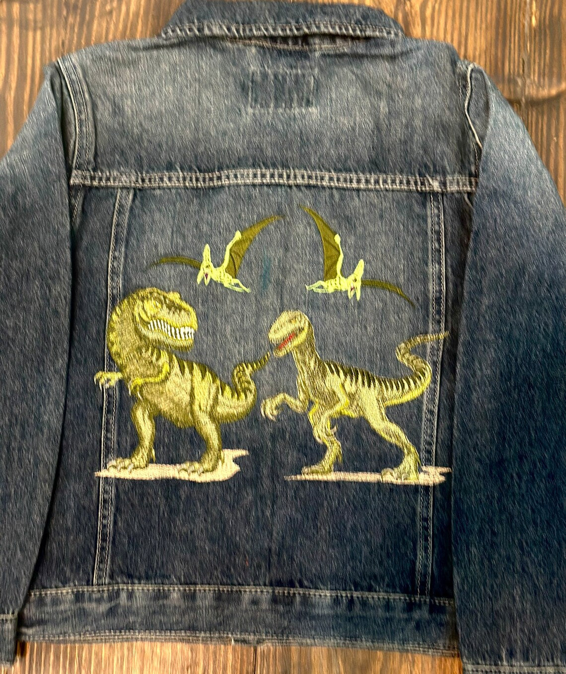 Embroidered Dinosaur Jean Jacket