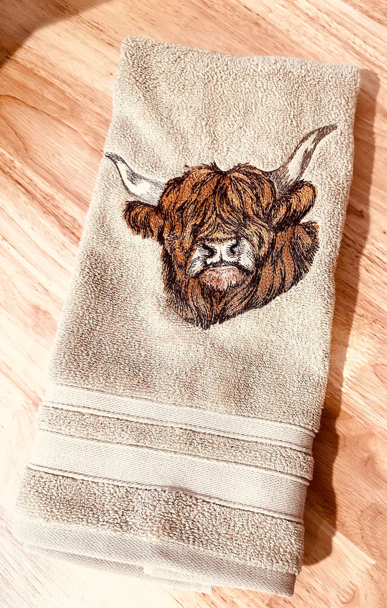 Set of Highland Cow Embroidered Towels