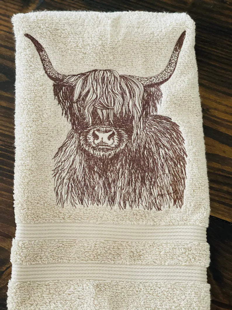 Set of Highland Cow Embroidered Towels