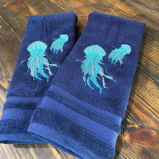 Set of Jelly Fish Embroidered Octopus Towels