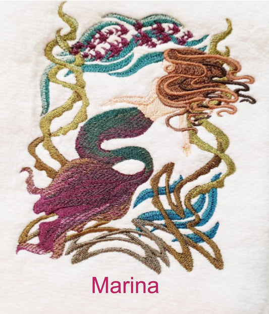 Set of Mermaid Marina Embroidered Mermaid Towels