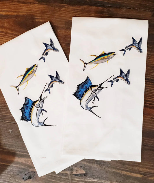 Set of Sailfish Scene Embroidered Hand Towels