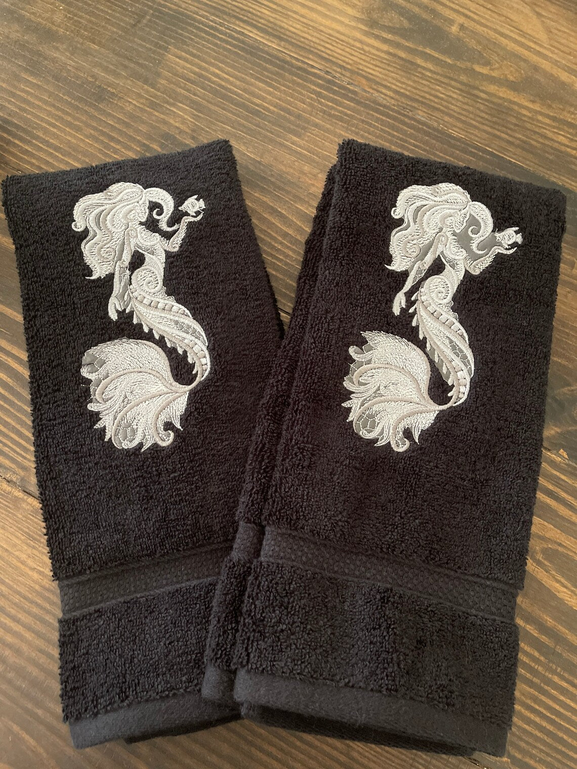 Set of Silver Embroidered Mermaid Towels