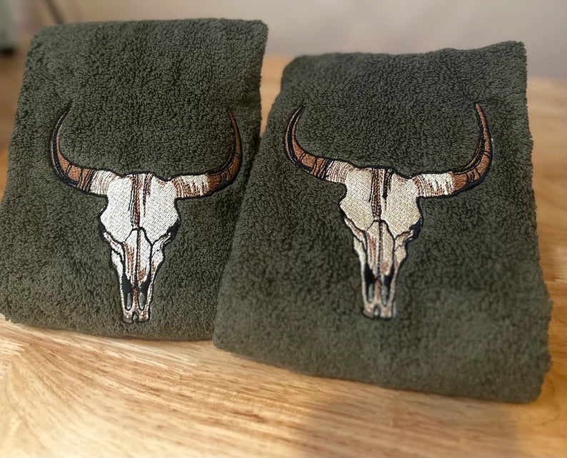 Set of Steer Cow Heads Embroidered Towels