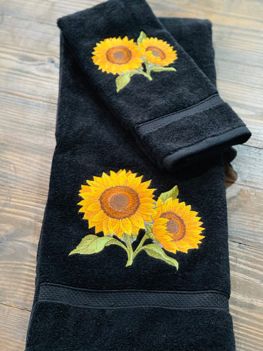 Set of Sunflower in Bloom Embroidered Towels