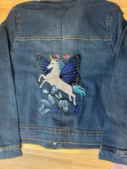 Embroidered Unicorn Blue Jean Jacket