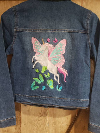 Embroidered Unicorn Blue Jean Jacket