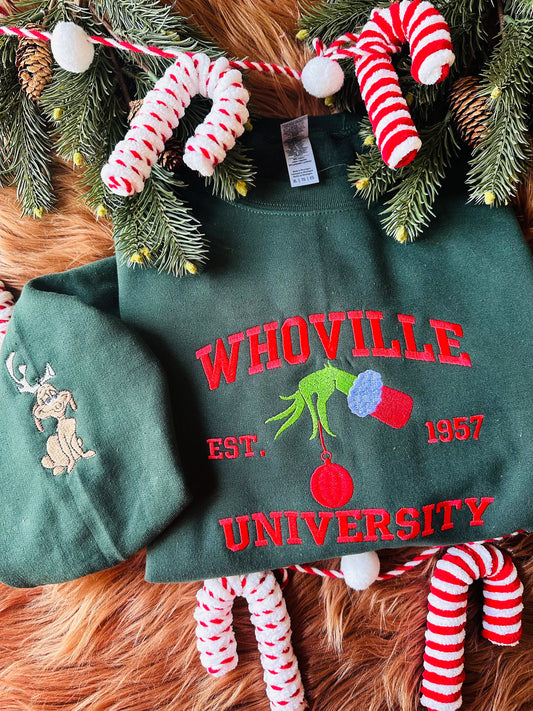 Embroidered Whoville Military Green Sweatshirt