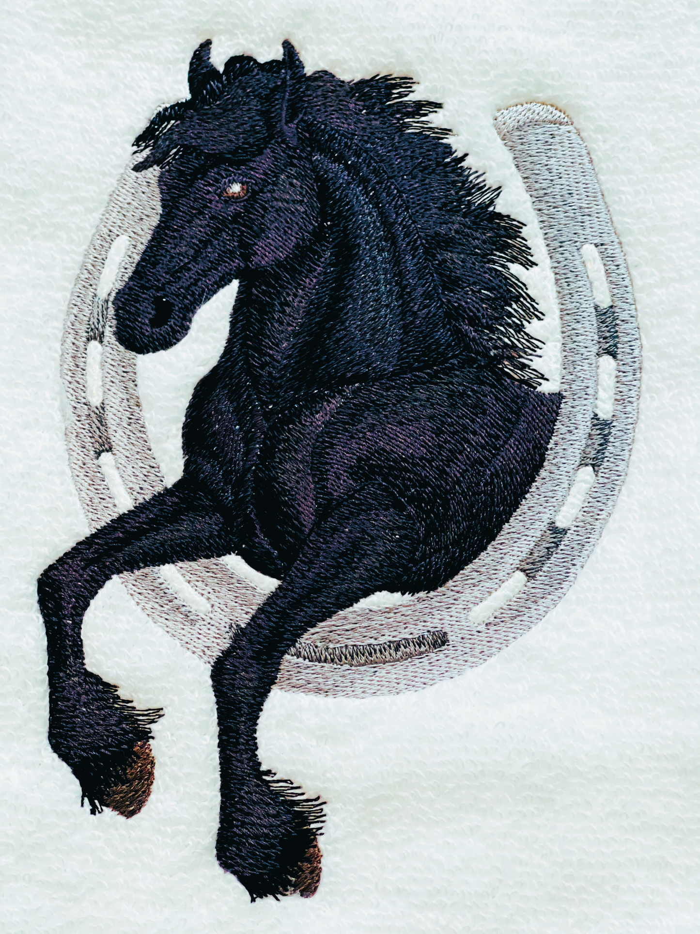 Set of Black Stallion Embroidered Towels